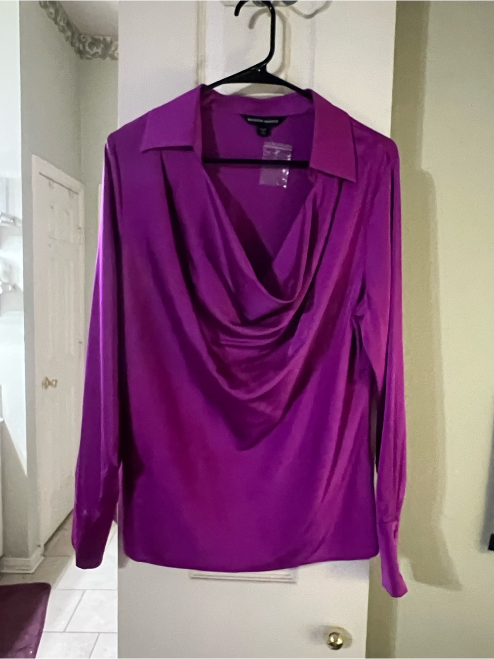 Boston Proper Draped Satin Blouse in Bright Magenta